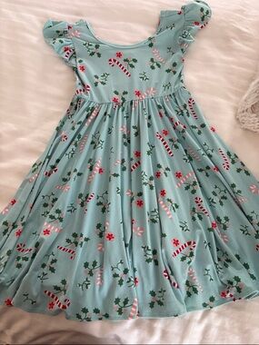 Dot Dot Smile Girls Mint Candy Cane Holiday Twirl Dress